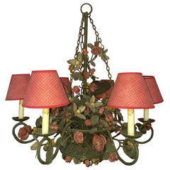 Floral Hand-Painted Tole Chandelier