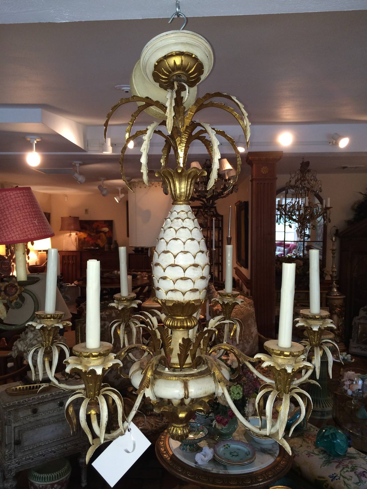Hollywood Regency Carved Pineapple Chandelier 3