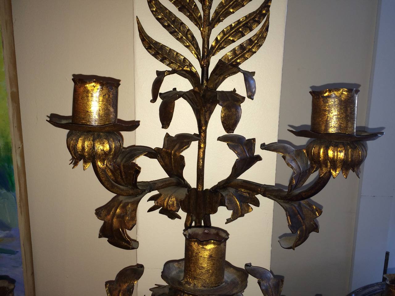 Huge Gilded Iron Wall Sconce In Excellent Condition In Redding, CT