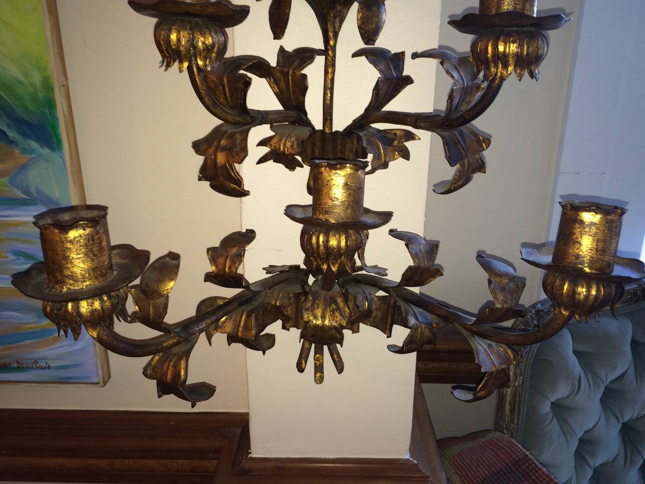 Huge Gilded Iron Wall Sconce 1