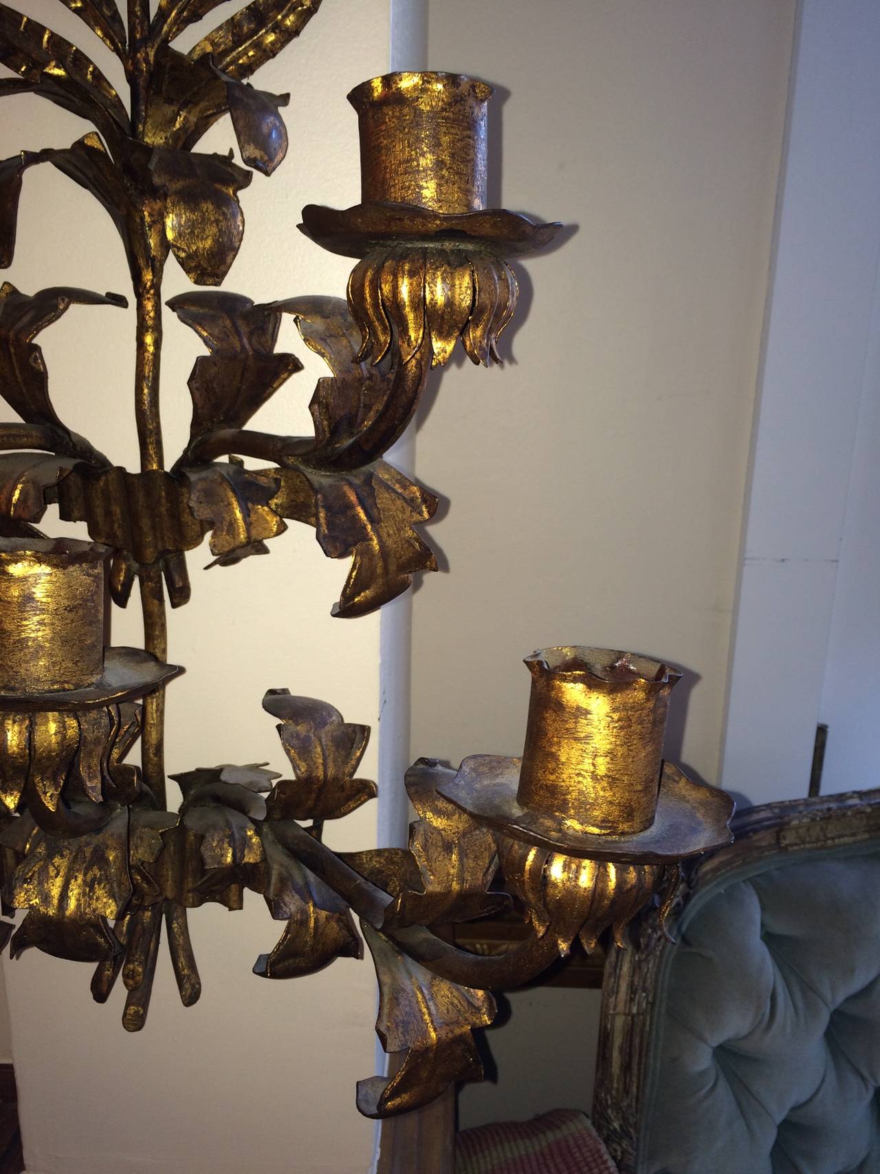 Huge Gilded Iron Wall Sconce 2