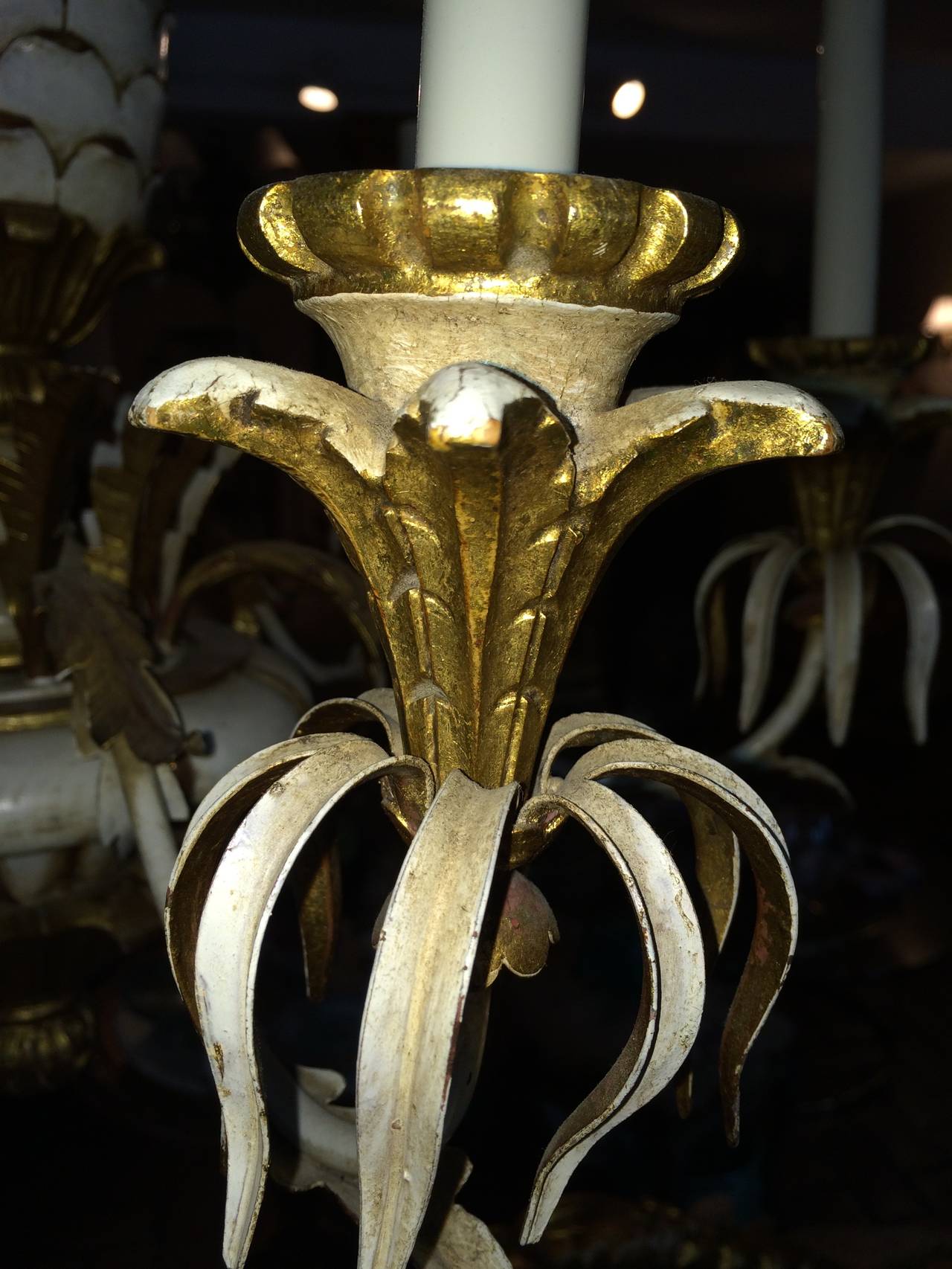 Iron Hollywood Regency Carved Pineapple Chandelier