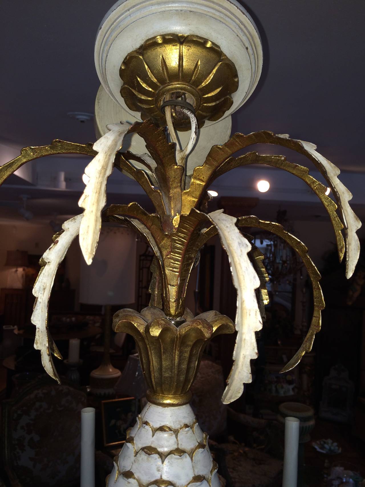 Gilt Hollywood Regency Carved Pineapple Chandelier