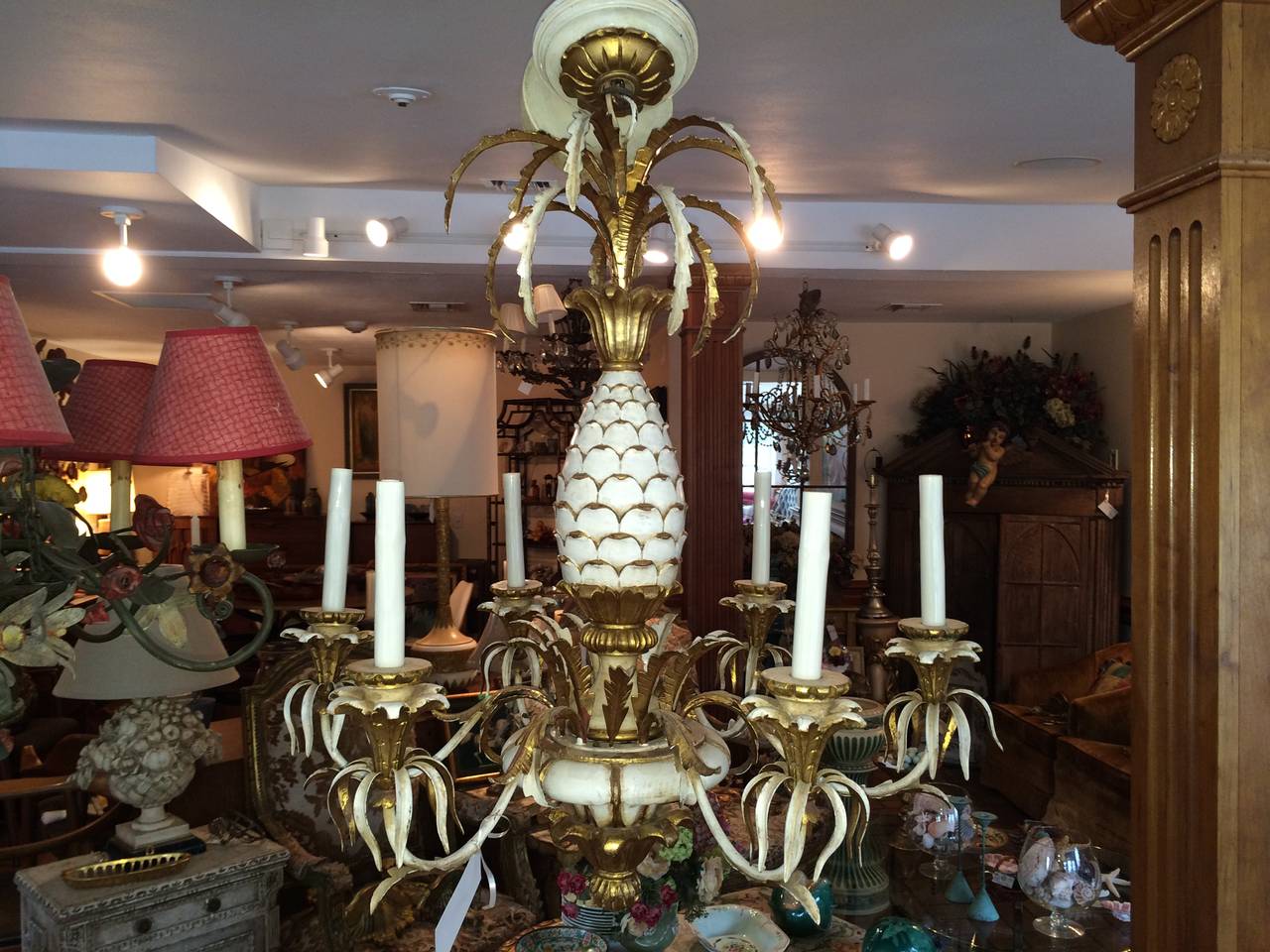 Italian Hollywood Regency Carved Pineapple Chandelier