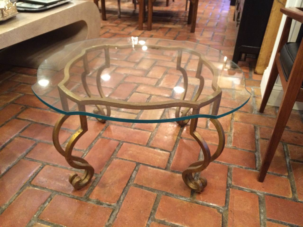Gilt Iron and Scalloped Glass Coffee Table