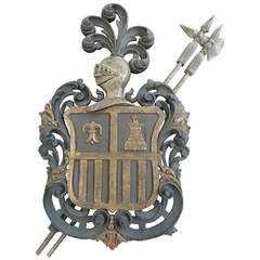 French Wooden Hand-Carved Coat of Arms Crest