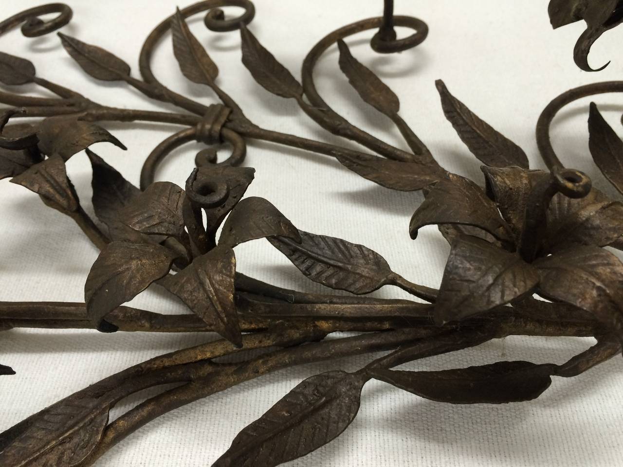 Pair of Hand Wrought Iron Floral Wall Sconces For Sale 2