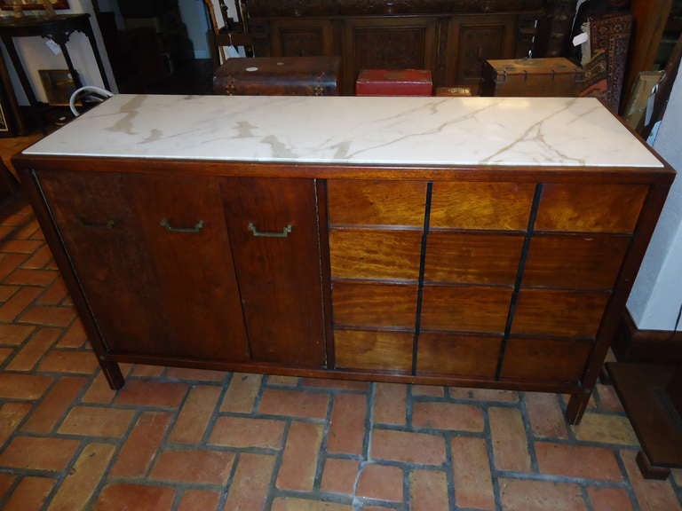 Marble Top Mid-Century Credenza by Martinsville In Excellent Condition In Redding, CT