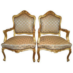 Pair of French Gilt Fauteils in the Style of Louis XVI