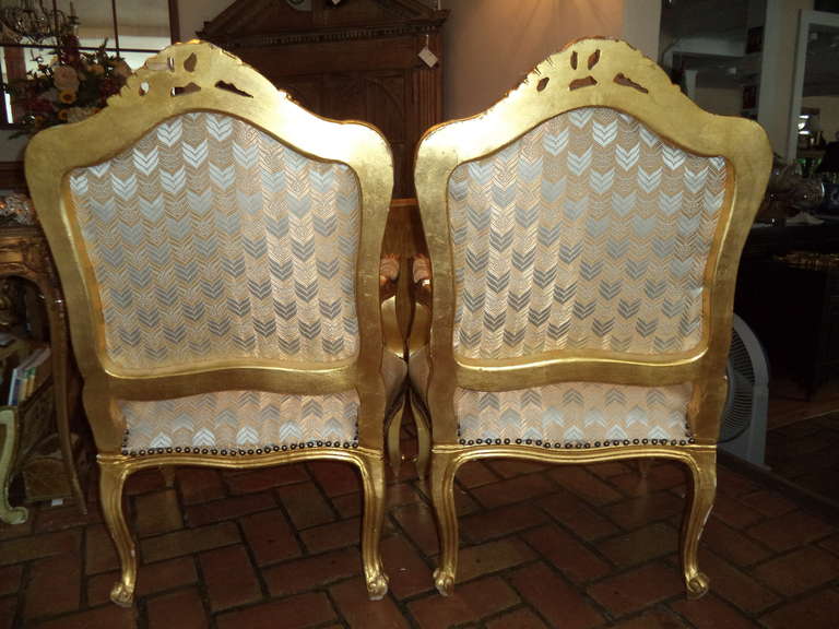 20th Century Pair of French Gilt Fauteils in the Style of Louis XVI