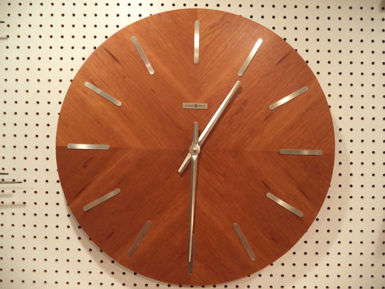 American Mid Century Modern Teak Wall Clock by Howard Miller 