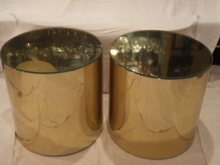 American Paul Mayan for Habitat Brass Drum Side Tables