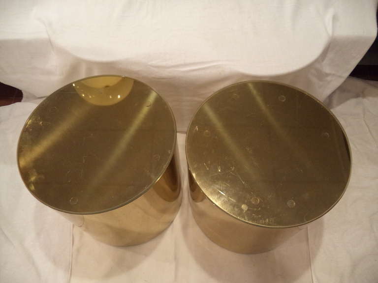 Mid-20th Century Paul Mayan for Habitat Brass Drum Side Tables