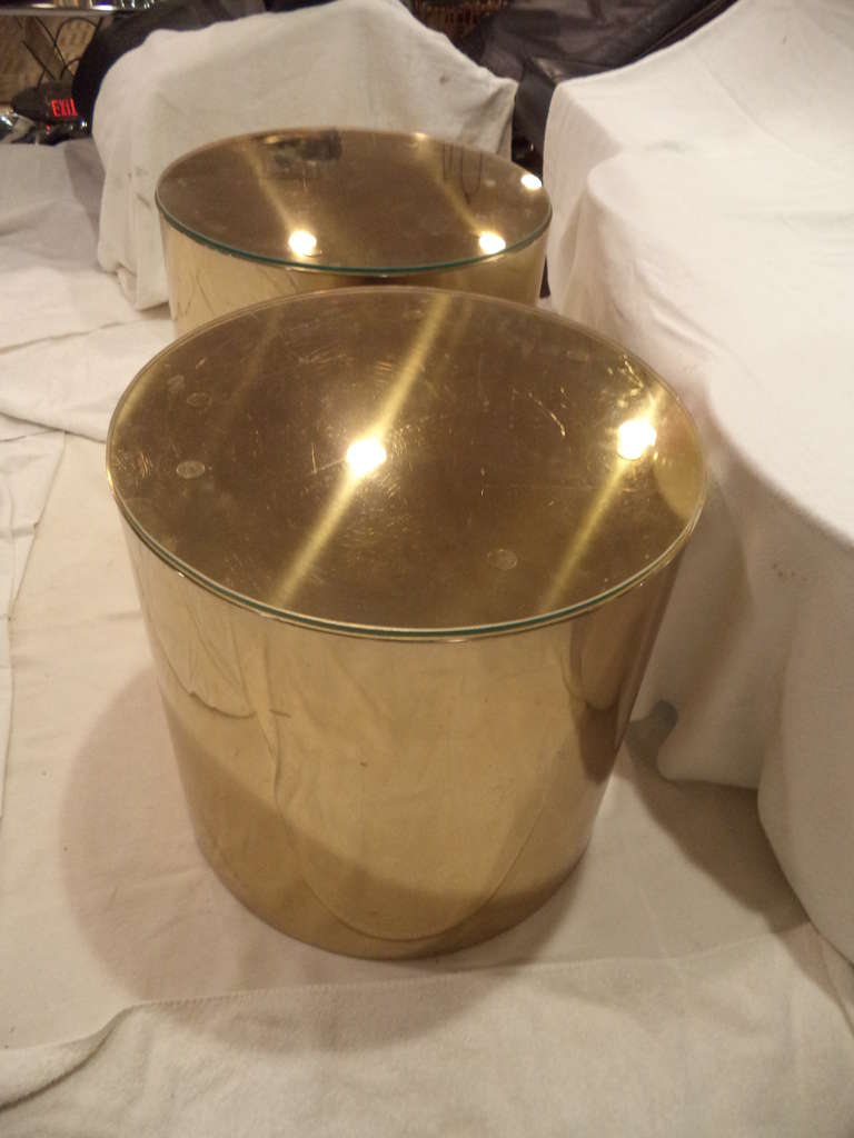 Paul Mayan for Habitat Brass Drum Side Tables In Excellent Condition In Redding, CT