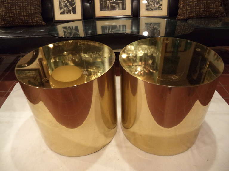 Hollywood Regency Paul Mayan for Habitat Brass Drum Side Tables