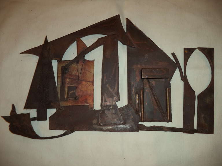 Brutalist sculpture of a House signed Jill Kotch. Jill Kotch was an art teacher in Redding CT and studied at the well known Silvermine School of the Arts . This item will parcel ship for $20.