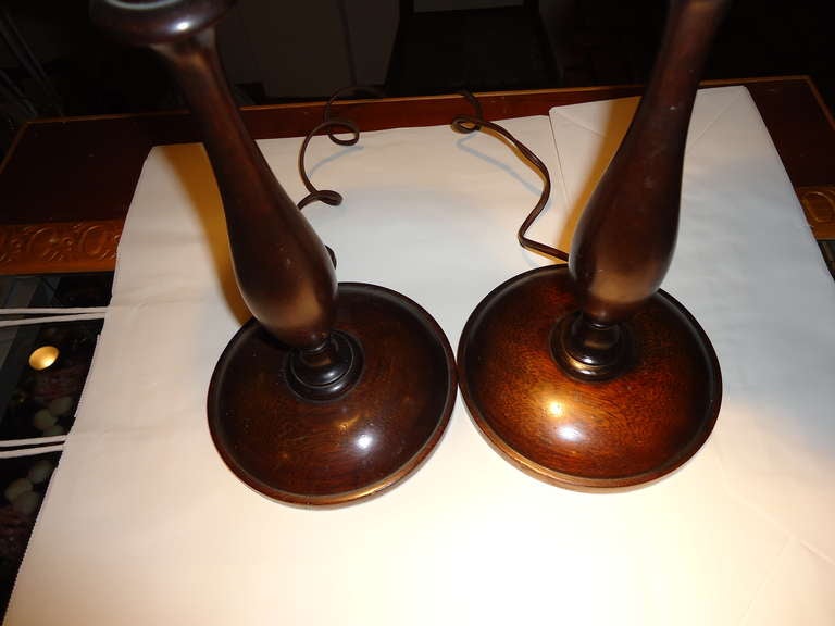 Wood Pair of Signed Pairpoint Lamps