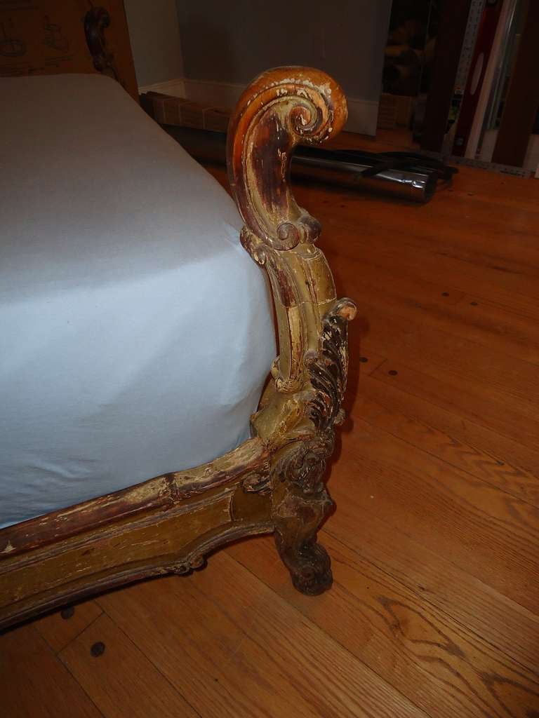 ON SALE-Antique Carved Wooden French Bed with Tufted Headboard In Good Condition In Redding, CT