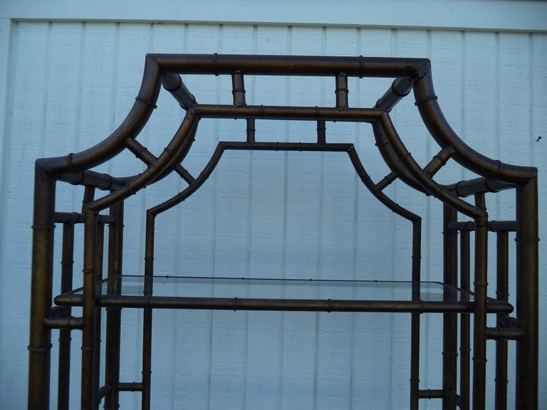Iron Pair of Chinese Chippendale Pagoda Style Faux Bamboo Etagere