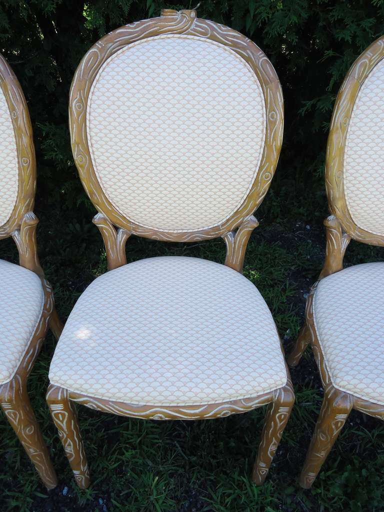 Louis XIV Set of Eight Mid Century Faux Bois Dining Chairs