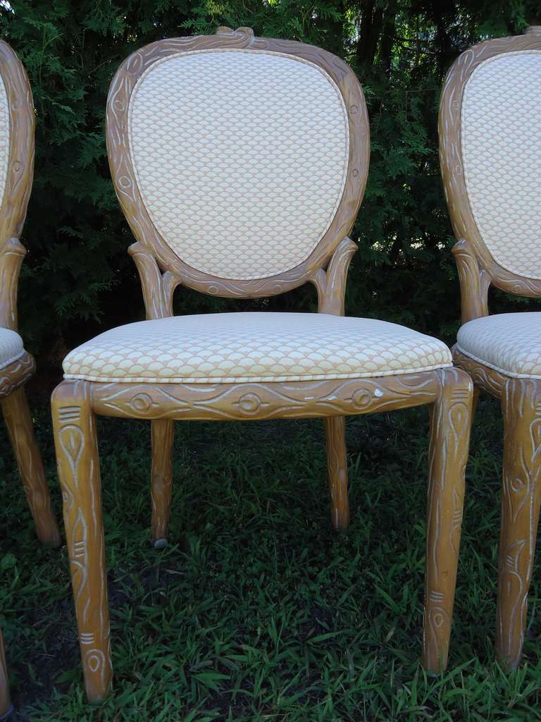 Upholstery Set of Eight Mid Century Faux Bois Dining Chairs