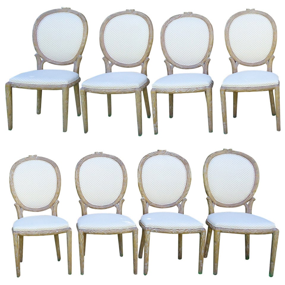 Set of Eight Mid Century Faux Bois Dining Chairs
