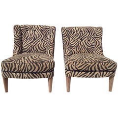 Pair of Vintage slipper chairs in Zebra style Upholstery