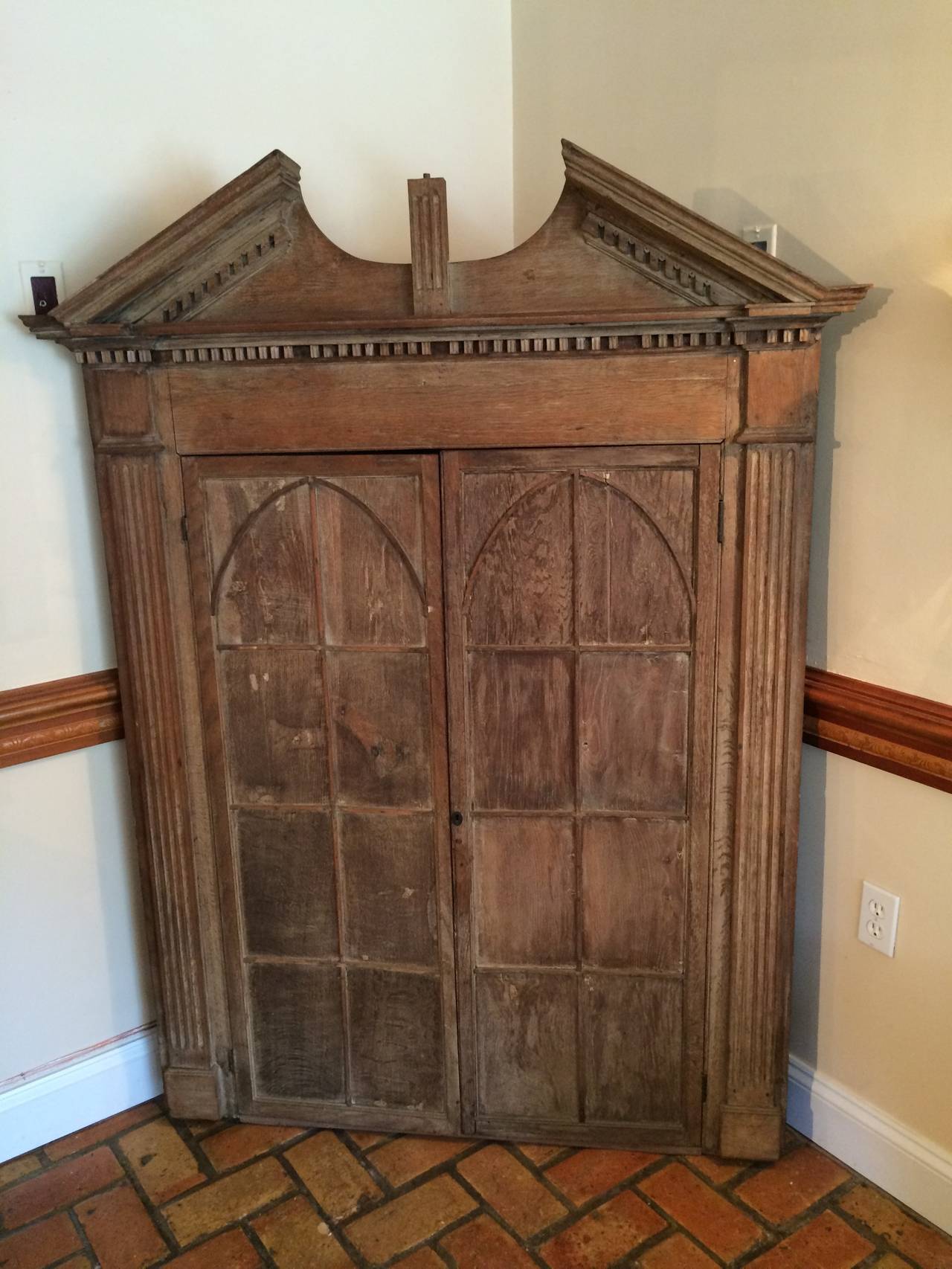 Early Gothic Oak Corner Cupboard 4