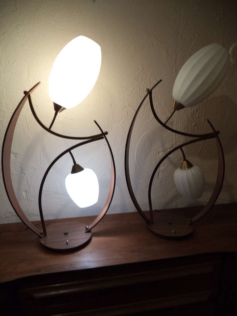 Pair of Mid-Century Modern Teak Lamps 1