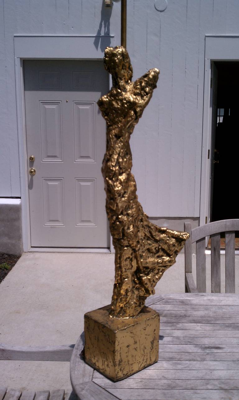 Gilt Brutalist Sculptural Lamp For Sale