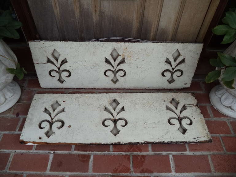 Wood Pair of Antique Architectural Fleur de Lis Carved Panels