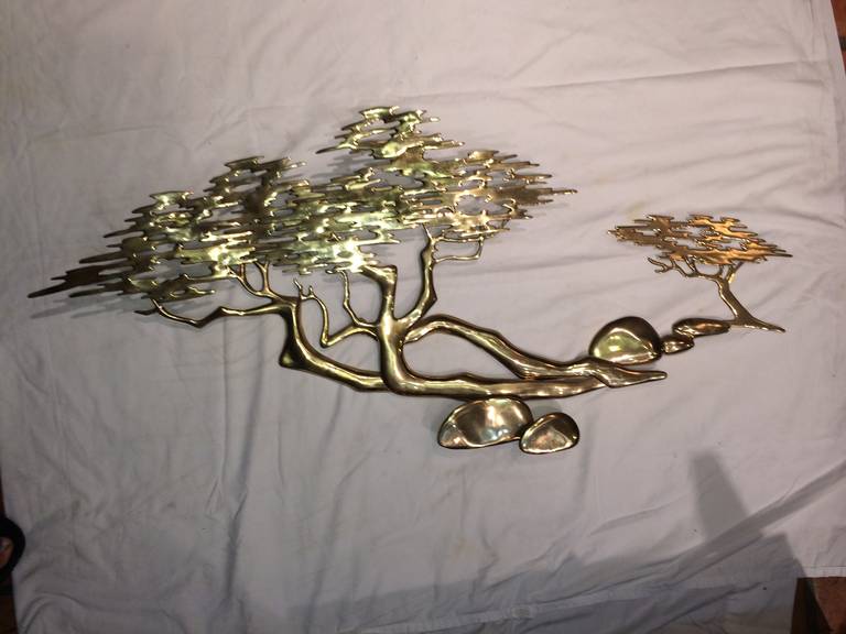 Mid-Century Modern Brass Bonsai Tree Wall Sculpture by Bijan