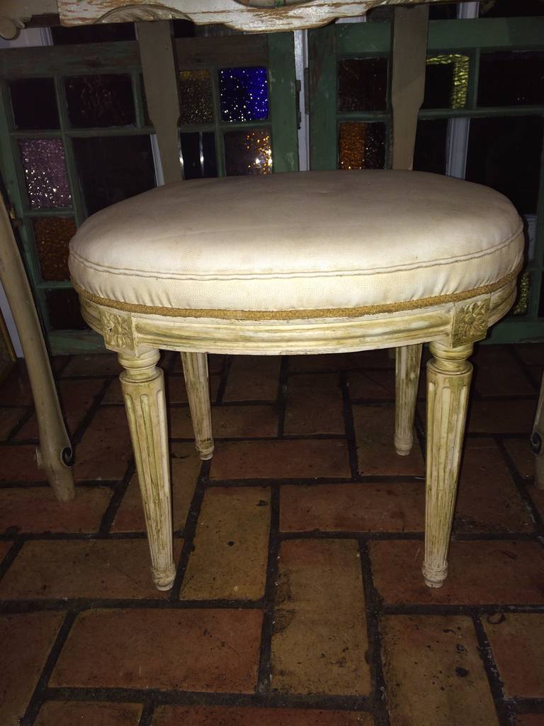 French Hand-Carved and Painted Vanity with Stool 4