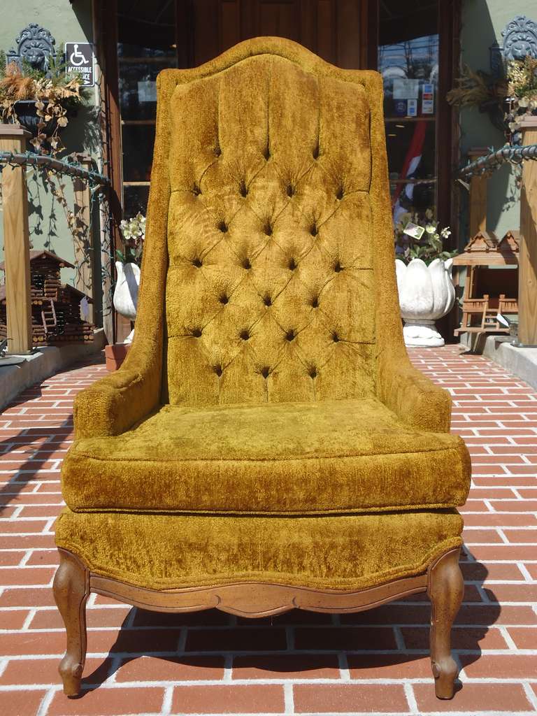 American Hollywood Regency Tufted Throne Armchair