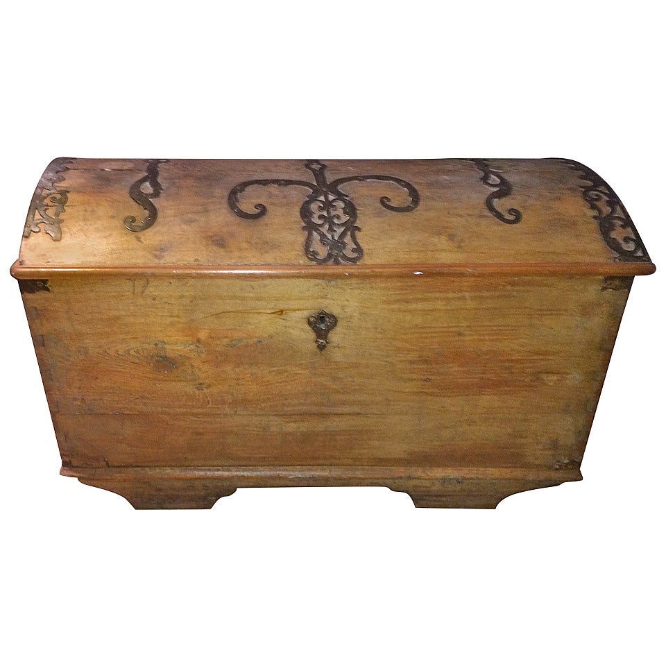 Large 18th Century Dome Trunk with Ornate Ironwork