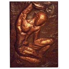 Mid Century Hammered Copper Wall Relief of a Man