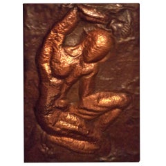 Vintage Mid Century Hammered Copper Wall Relief of a Nude Male