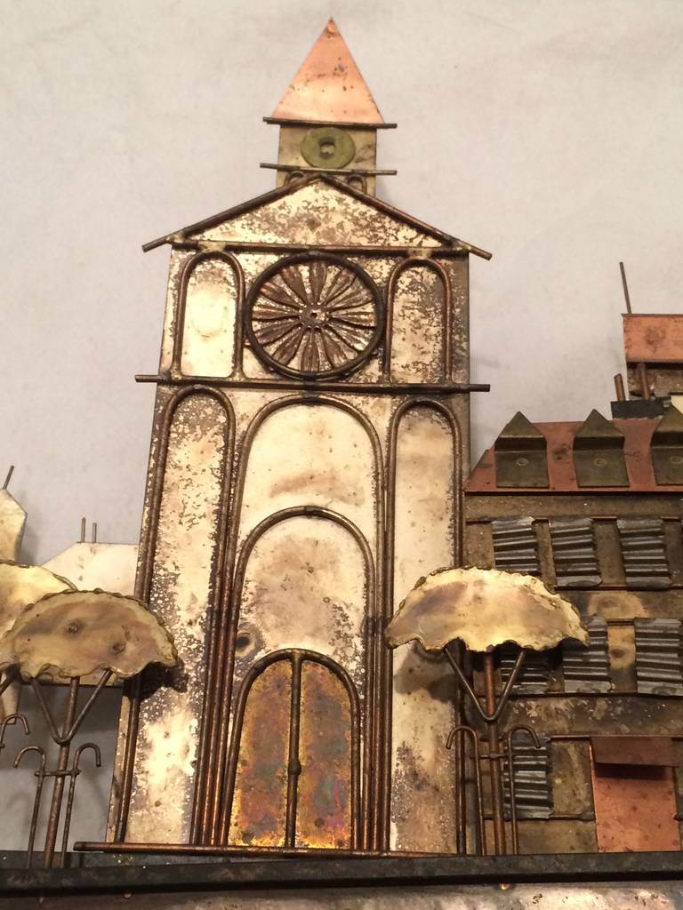 Signed Curtis Jere Sculpture of a Church with Village In Excellent Condition For Sale In Redding, CT