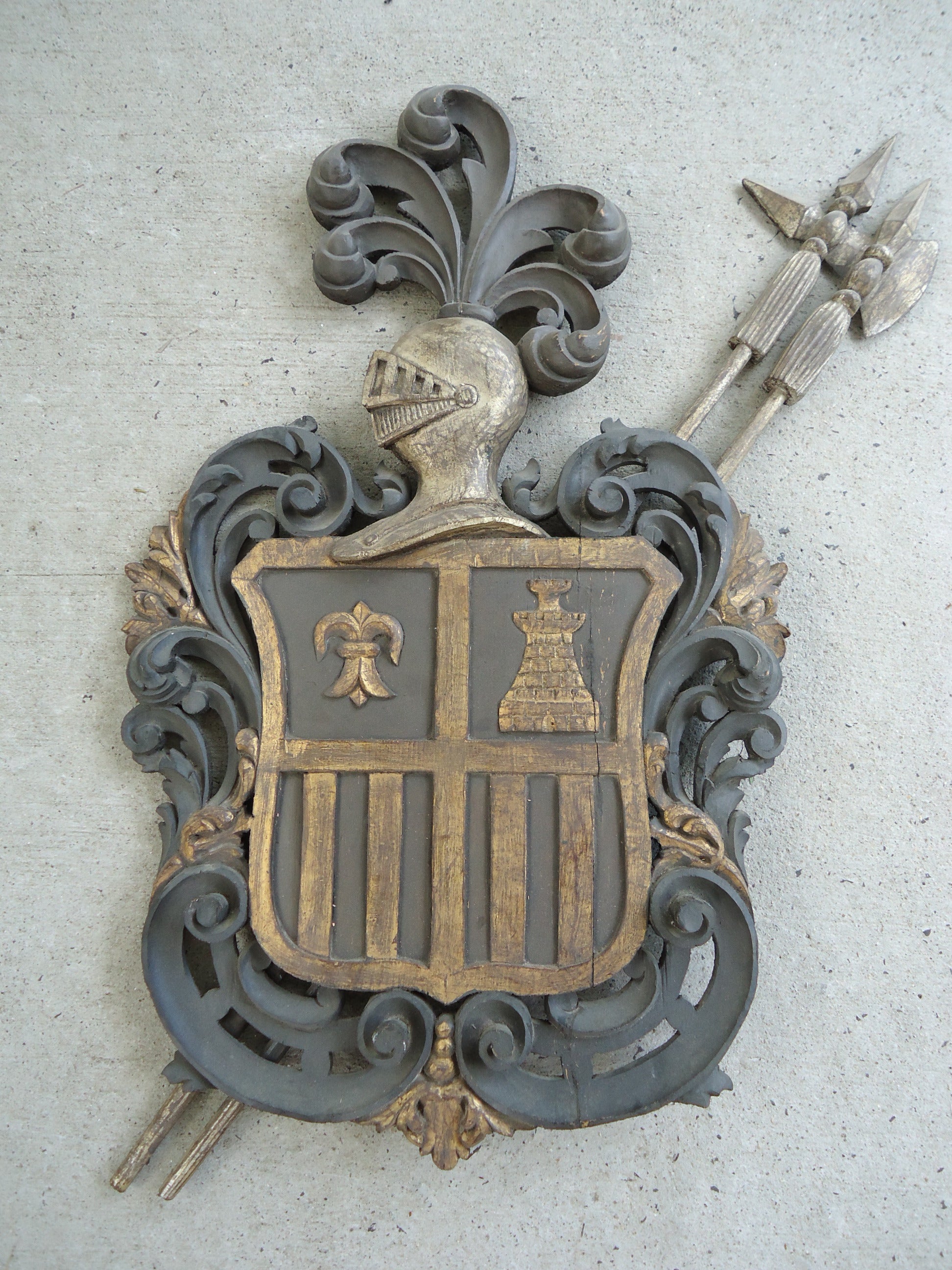 French Wooden Hand-Carved Coat of Arms Crest