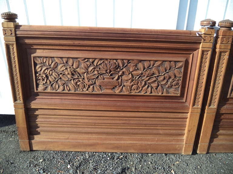 Unknown Pair of Heavily Carved Solid Mahogany Twin Headboards