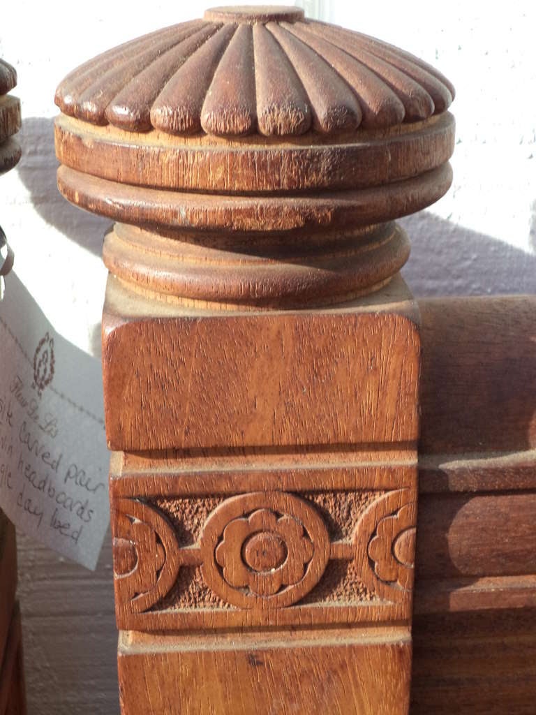 Pair of Heavily Carved Solid Mahogany Twin Headboards 1