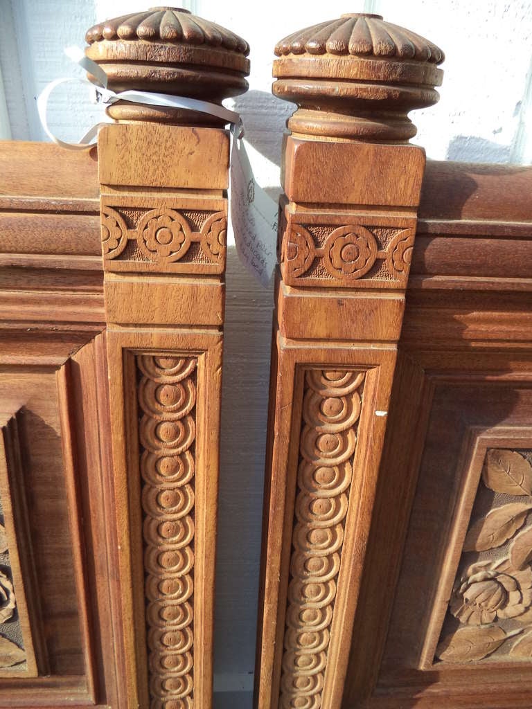 Pair of Heavily Carved Solid Mahogany Twin Headboards 2