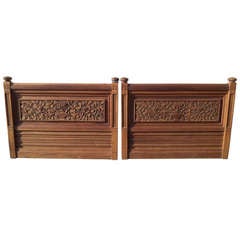 Antique Pair of Heavily Carved Solid Mahogany Twin Headboards