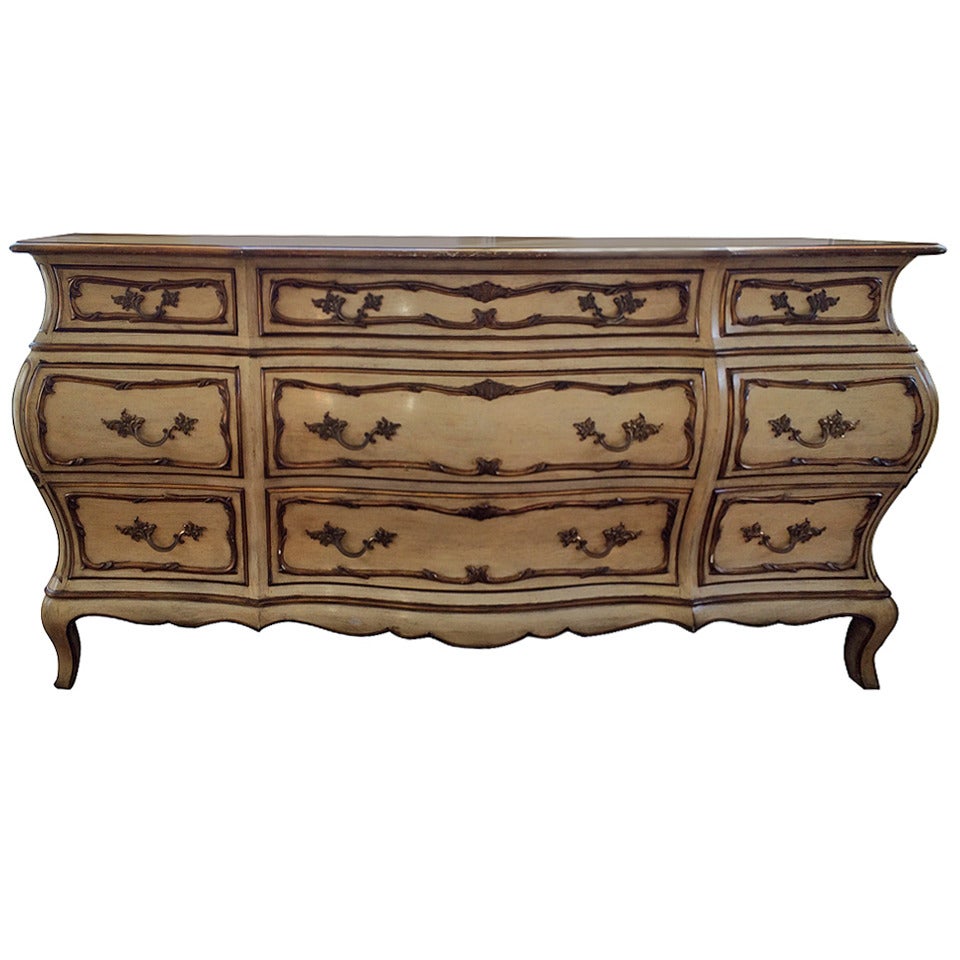 French Provincial Louis XV Style Bombe Dresser