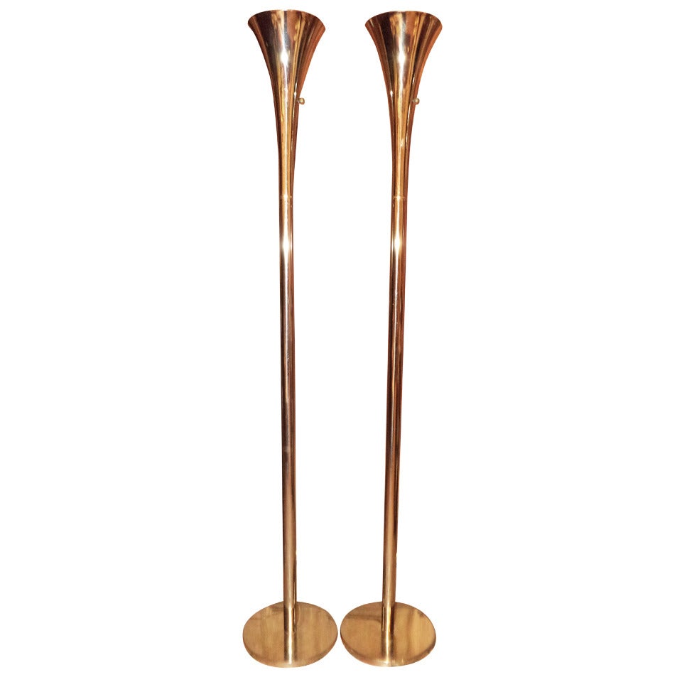 Pair of Brass Torchiere Floor Lamps by Laurel Lamp Company