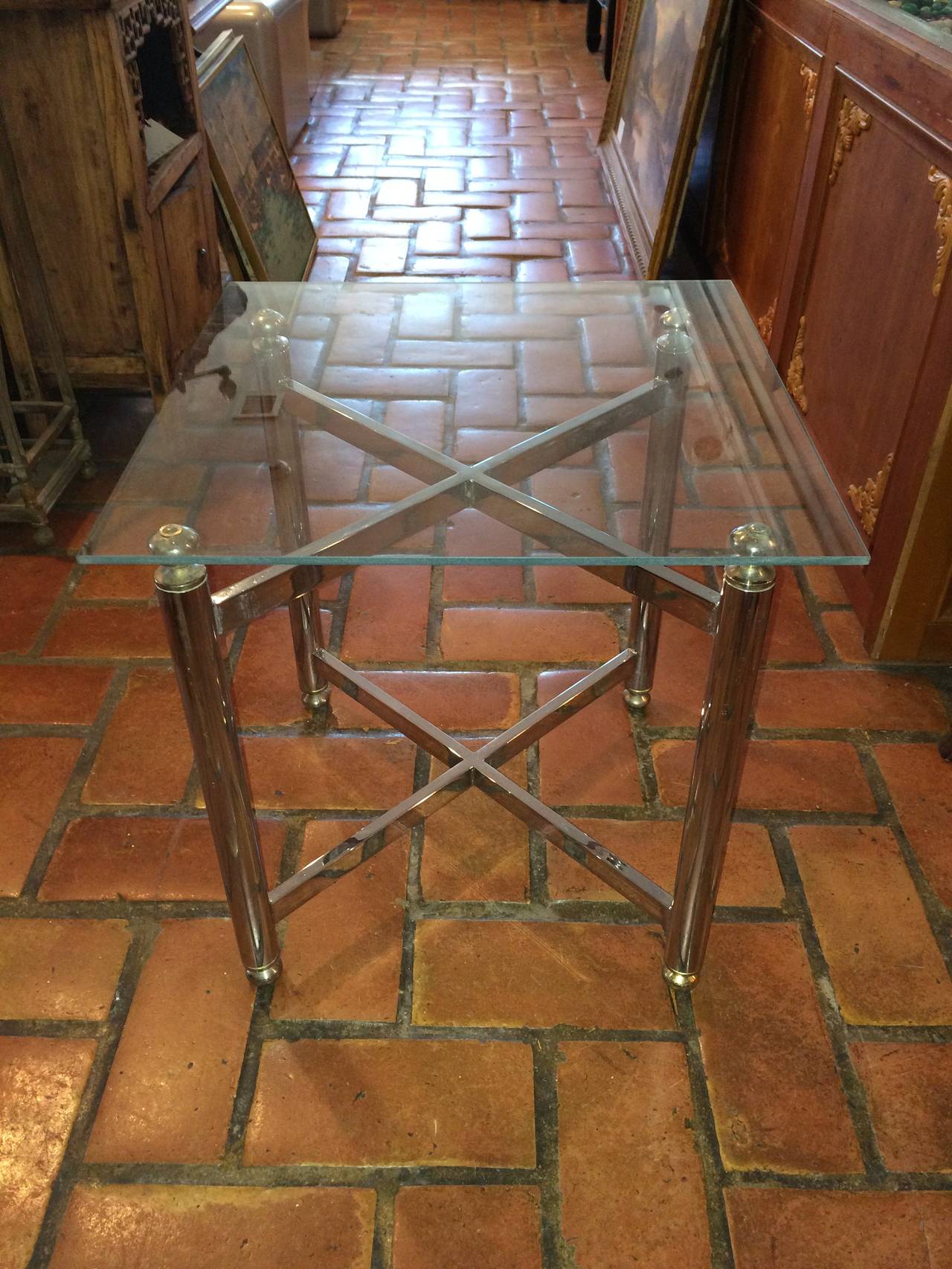 Hollywood Regency Chrome and Glass Side Table