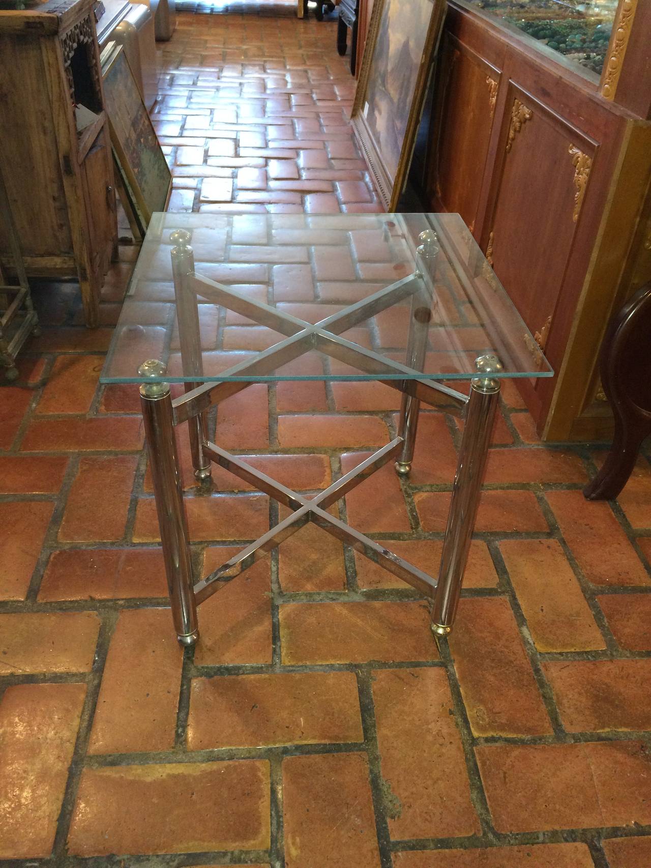 Chrome and Glass Side Table In Good Condition In Redding, CT