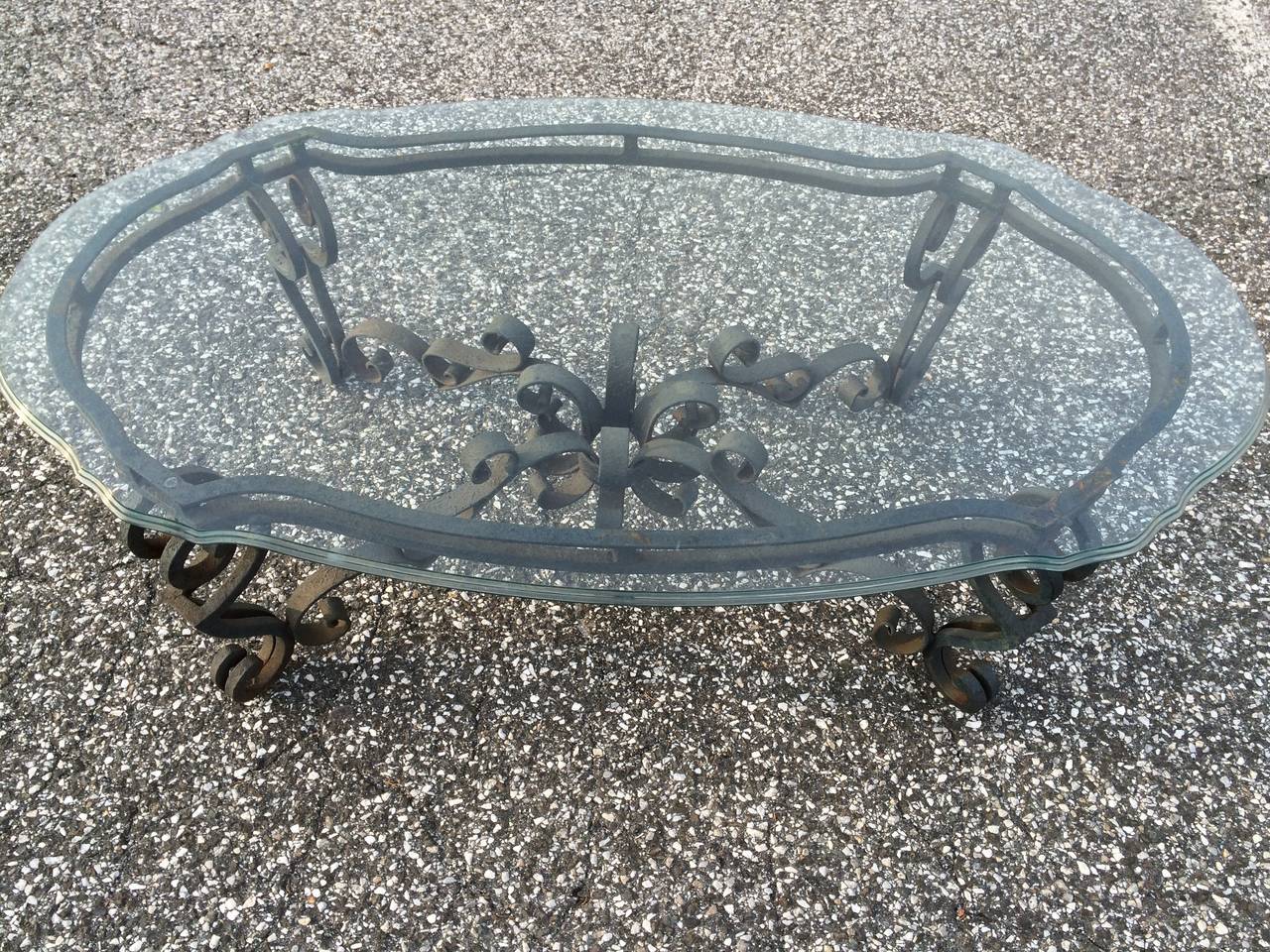 Late 20th Century Hand Wrought Iron and Glass Coffee Table