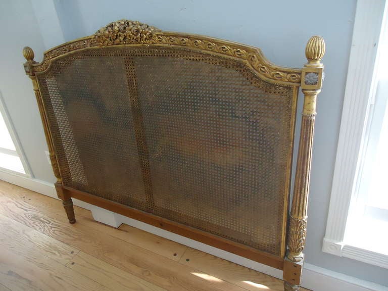 Antique French Caned Headboard In Excellent Condition In Redding, CT