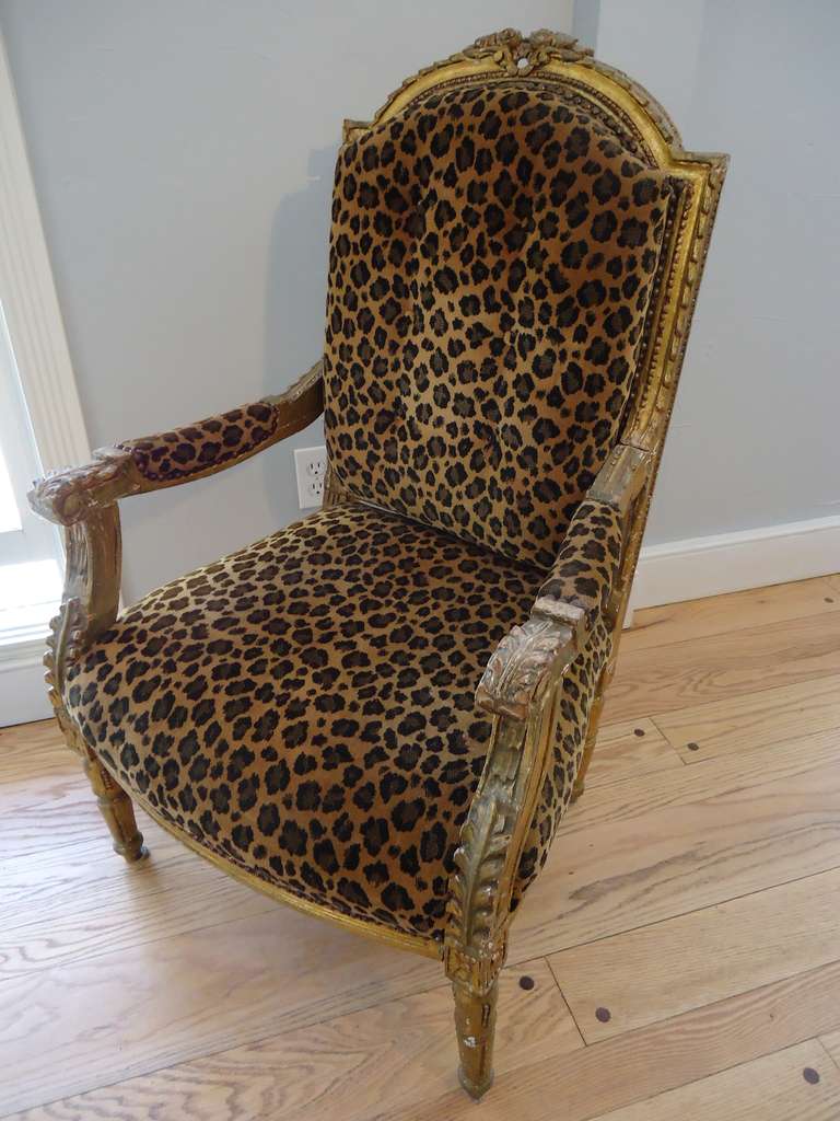 Louis XV Antique French Gilded Leopard Chair